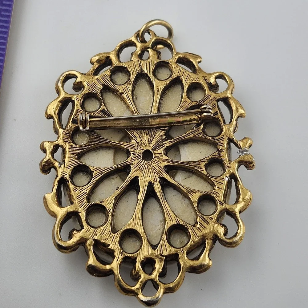 Vintage Flower‎ Basket Painted Brooch Pendant